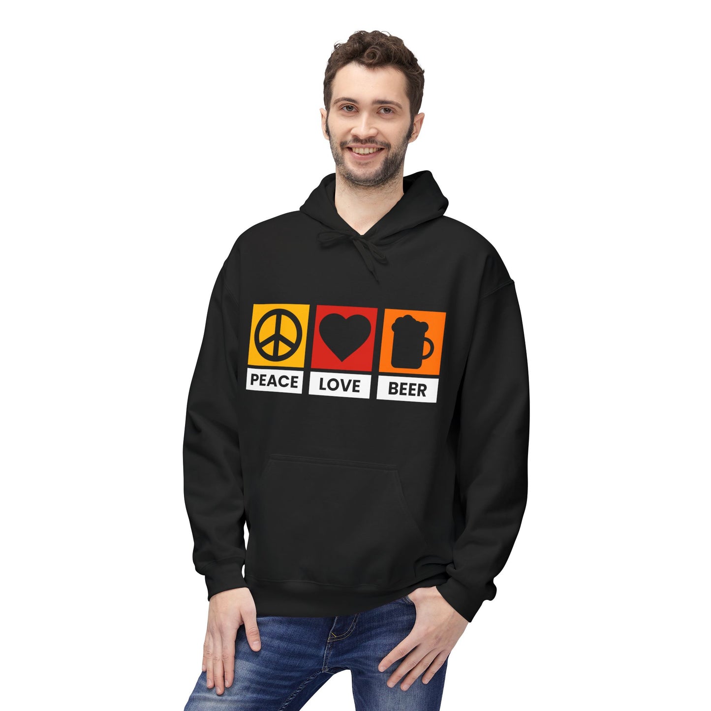 Peace Love Beer Hoodie — Peace, Heart & Beer Icon Pullover
