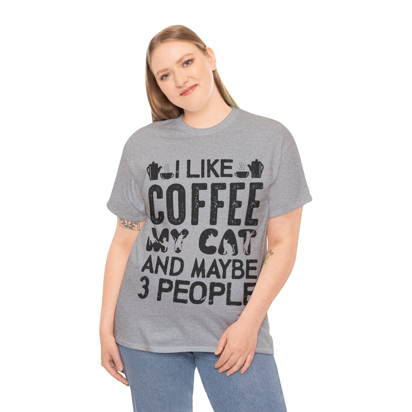 Coffee & Cat Tee — "I Like Coffee, My Cat, And Maybe 3 People" Funny Cat Lover Shirt