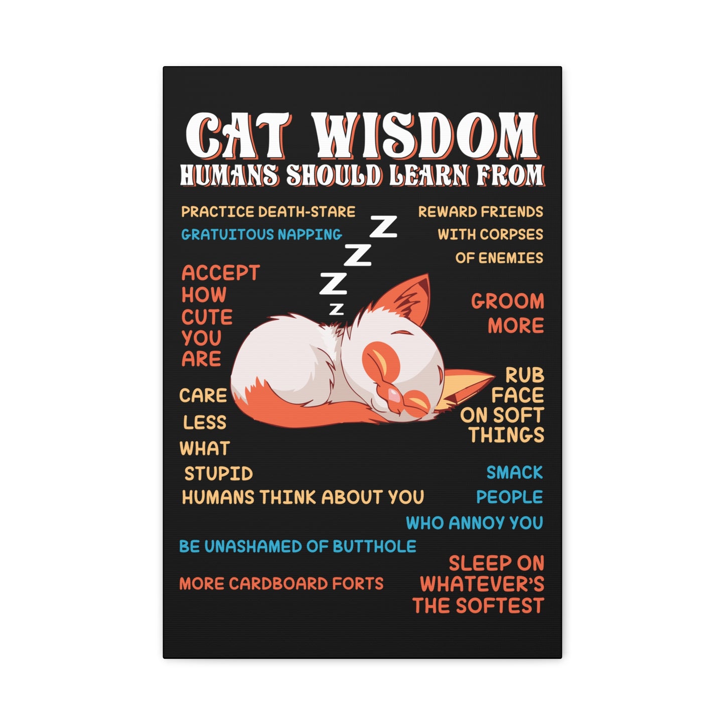 Canvas Print — "Cat Wisdom: Humans Should Learn From" Illustrated Wall Art
