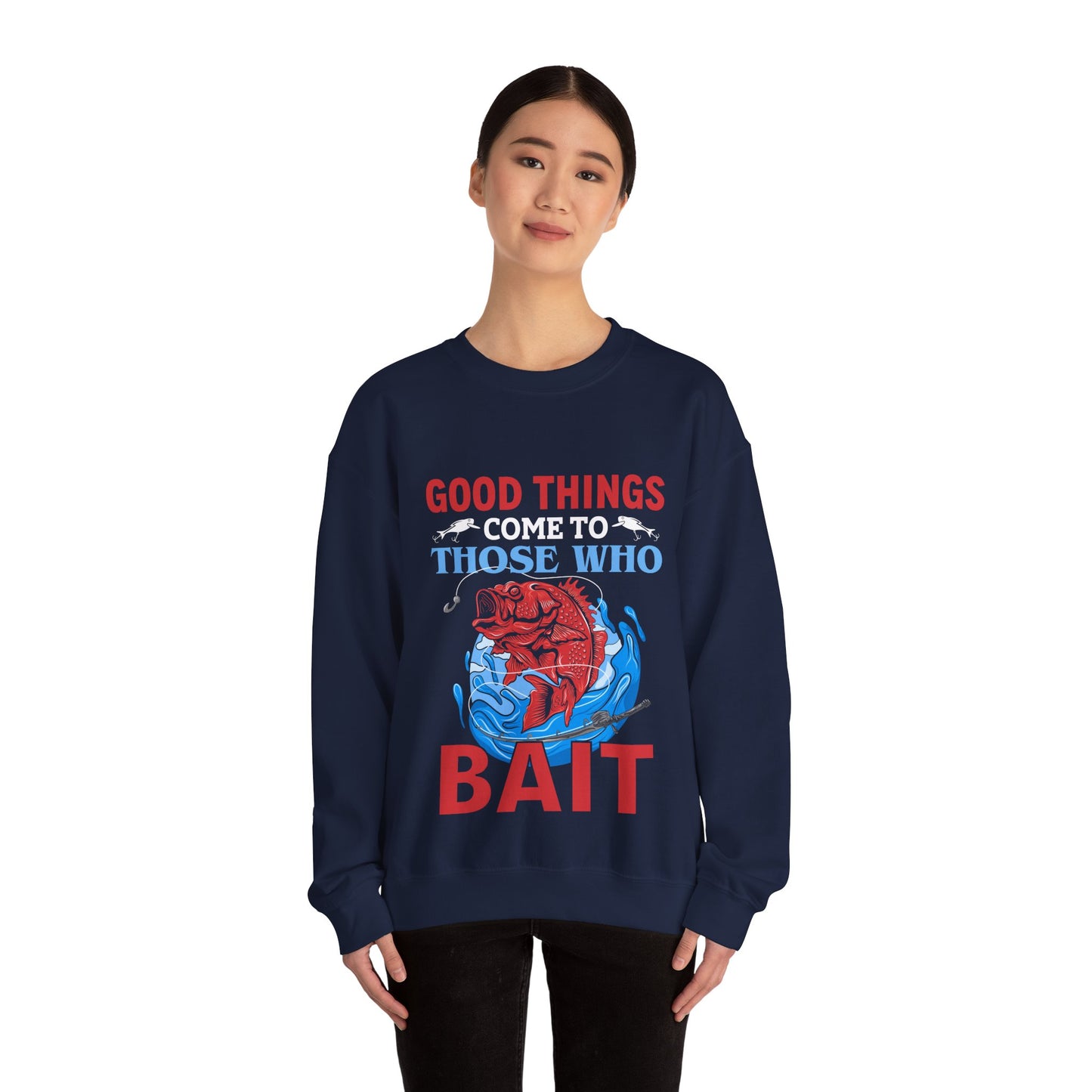Fishing Enthusiast Crewneck Sweatshirt - Good Things for Bait Lovers