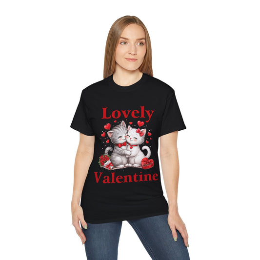 Valentine Kitty Tee - "Lovely Valentine" Cute Cat Couple Valentine's Day T-Shirt