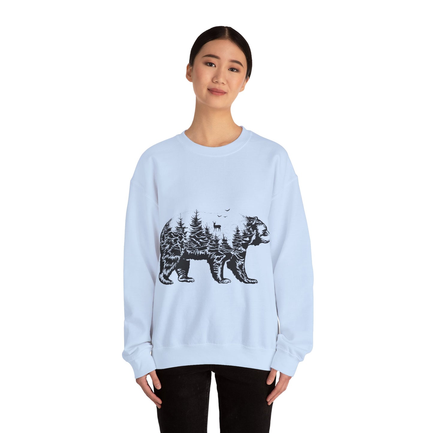 Bear Forest Crewneck Sweatshirt – Woodland Double Exposure Graphic
