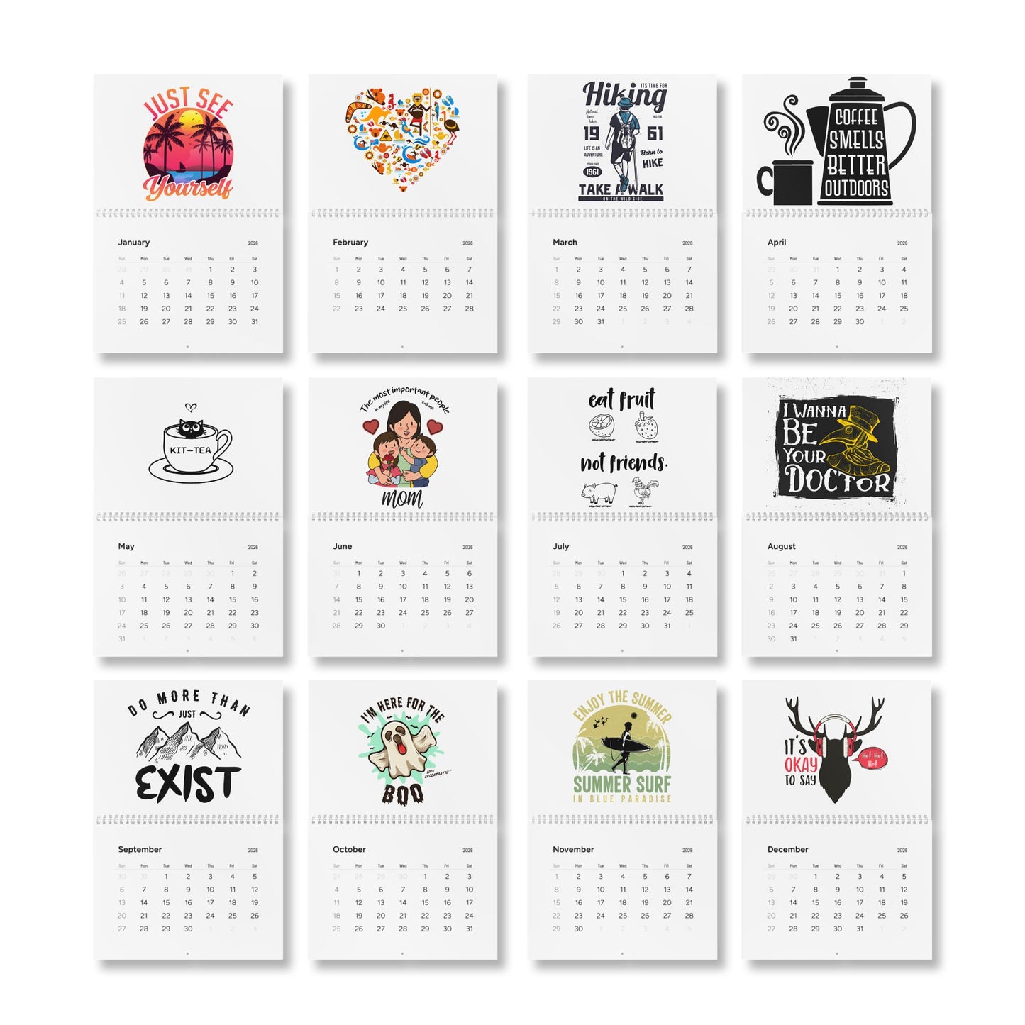 2026 'Just See Yourself' Tropical Sunset Wall Calendar — Inspirational Monthly Calendar