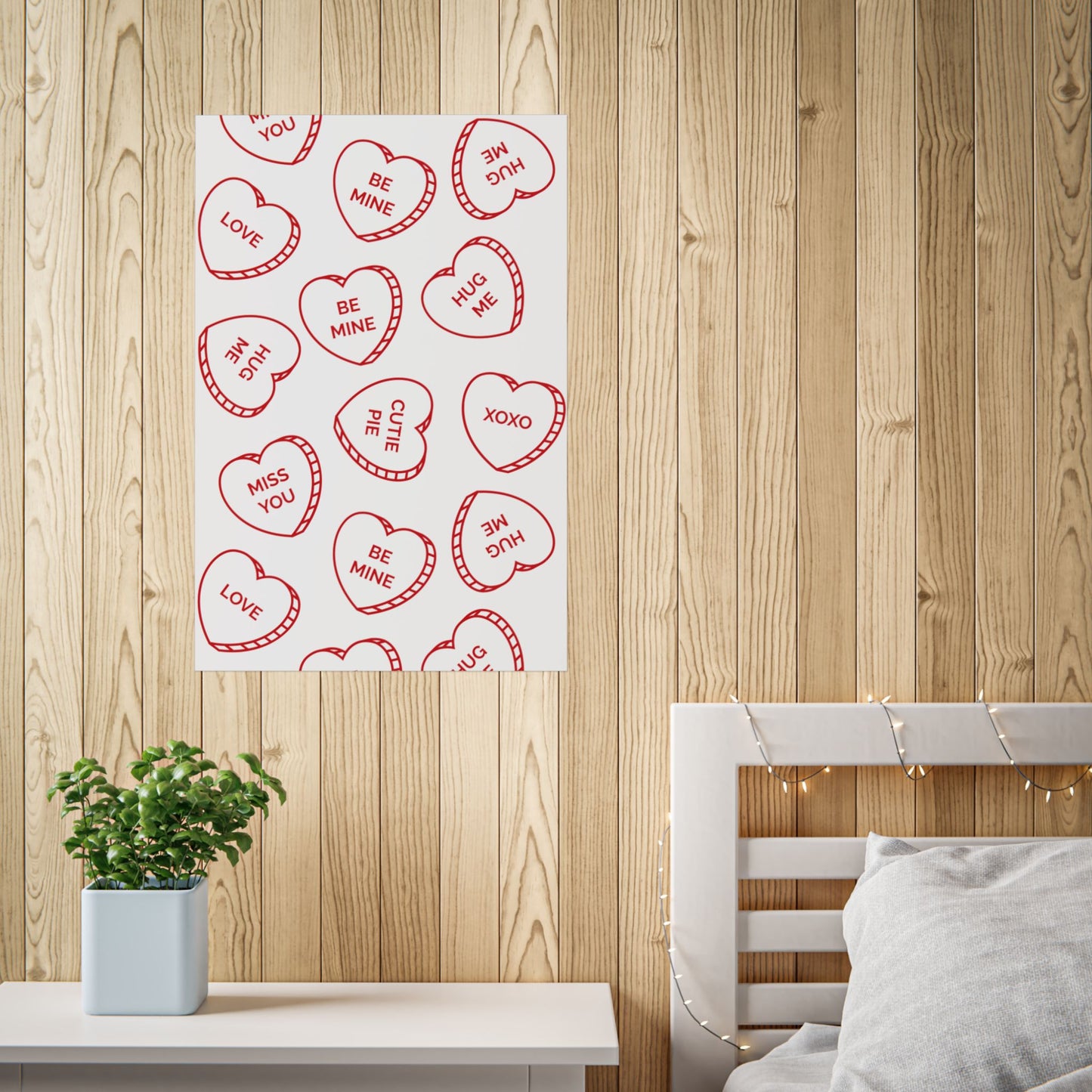 Valentine Candy Heart Pattern Unframed Poster — Be Mine, XOXO Love Print