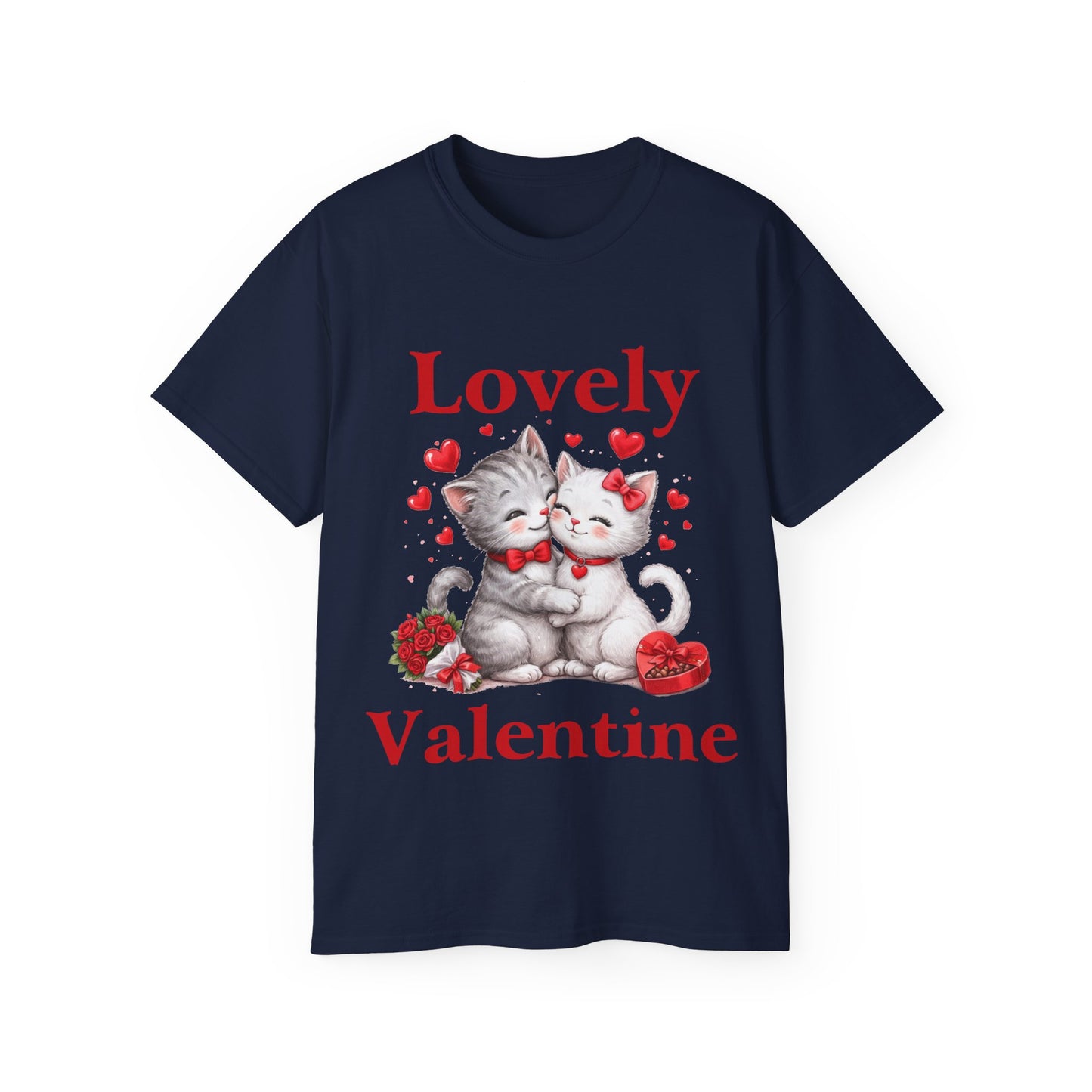 Valentine Kitty Tee - "Lovely Valentine" Cute Cat Couple Valentine's Day T-Shirt