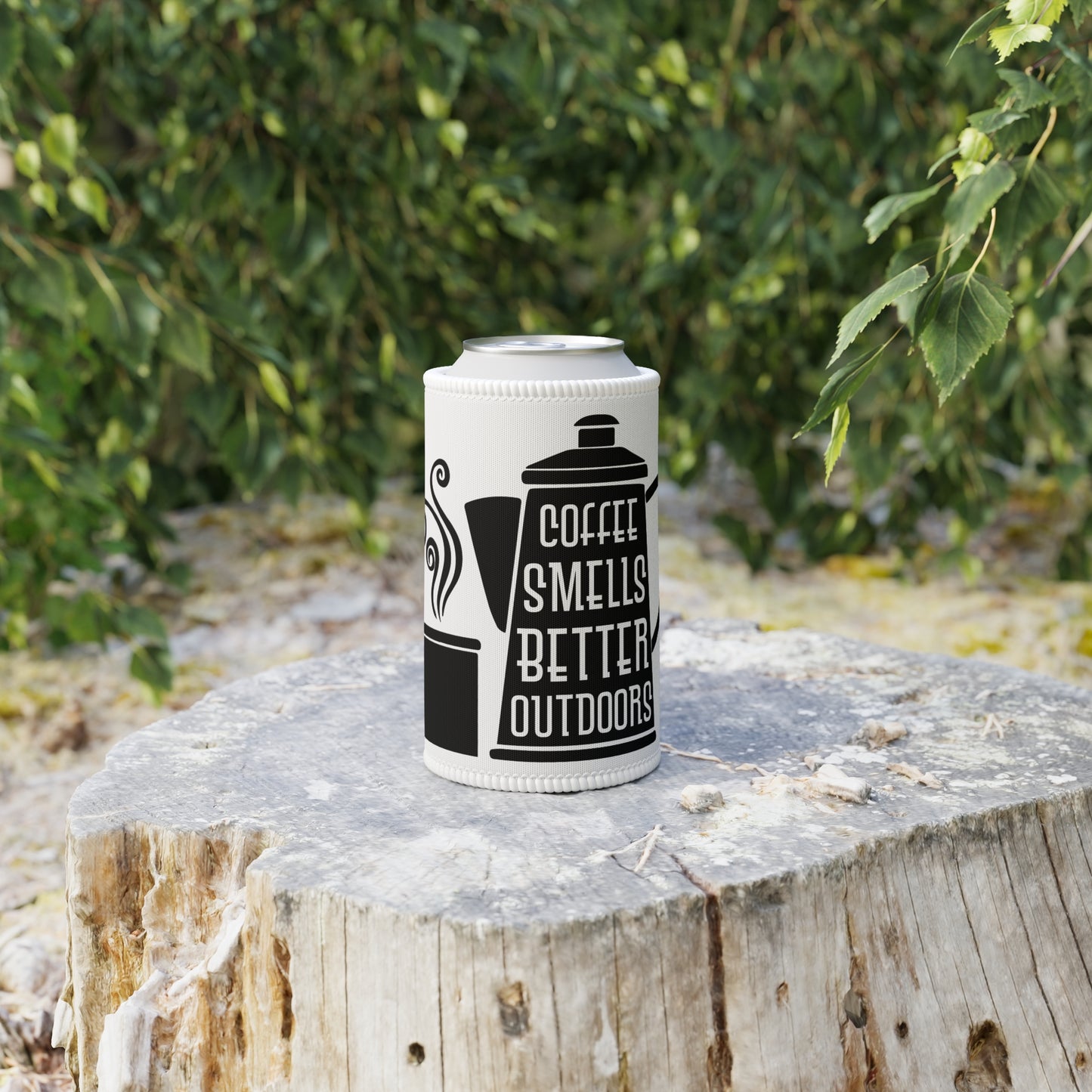 Stubby Cooler — "Coffee Smells Better Outdoors" Camping Can Koozie