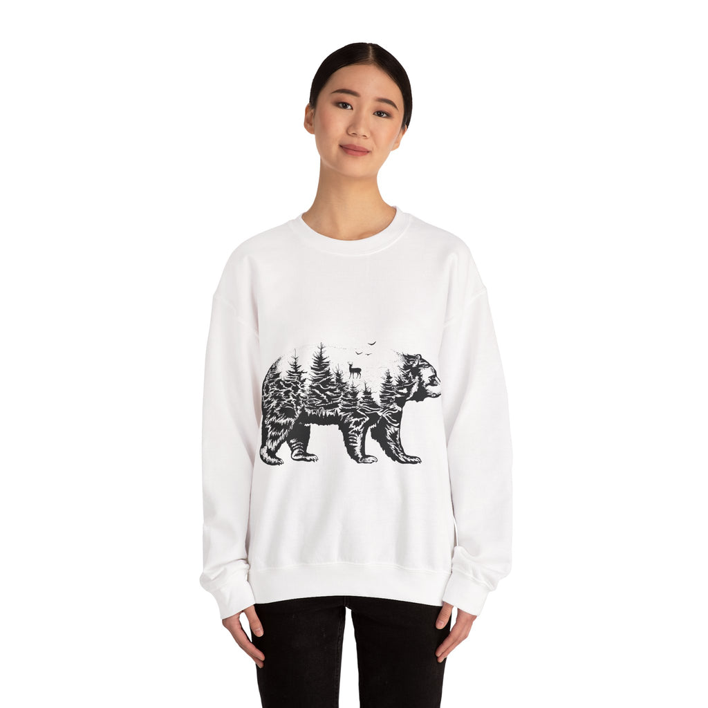 Bear Forest Crewneck Sweatshirt – Woodland Double Exposure Graphic