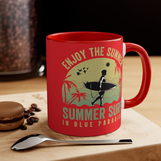 Enjoy the Sunshine Red Accent Mug — 11 oz Ceramic Coffee Cup