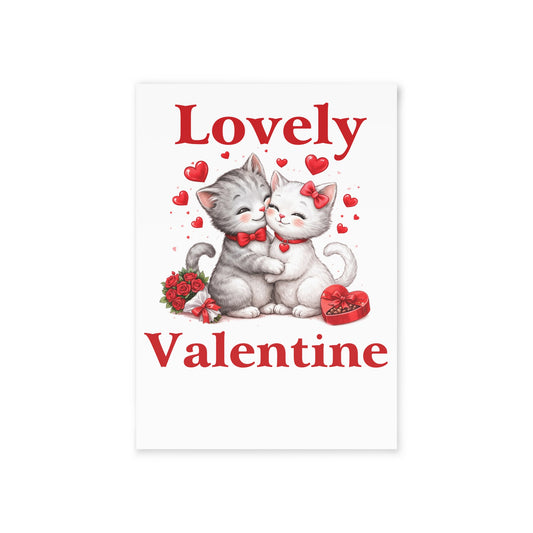 Valentine Cards — 'Lovely Valentine' Cute Kissing Kittens Holiday Card (One-Sided)