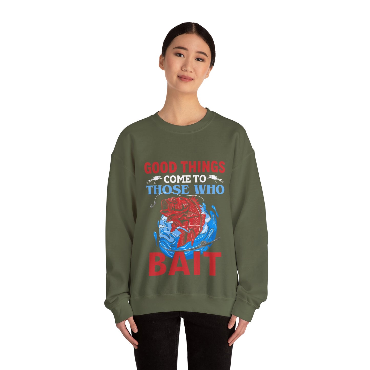 Fishing Enthusiast Crewneck Sweatshirt - Good Things for Bait Lovers