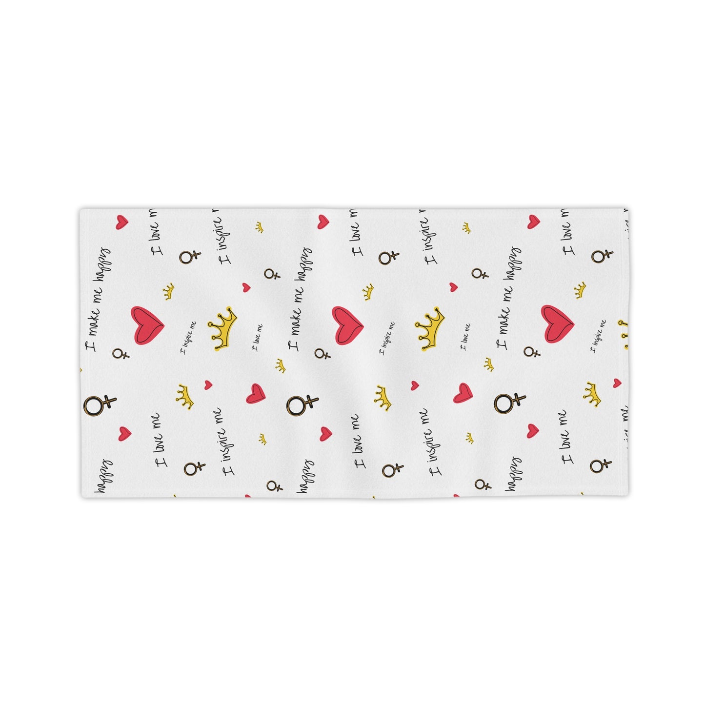Beach Towel — Self Love Pattern with Hearts, Crowns & "I Love Me" Text