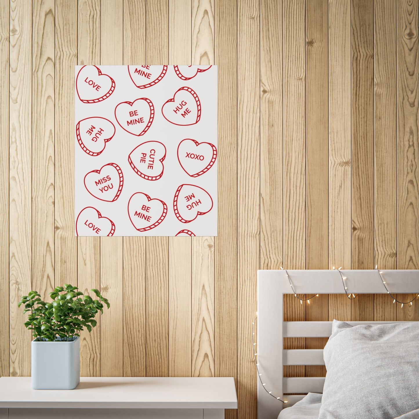 Valentine Candy Heart Pattern Unframed Poster — Be Mine, XOXO Love Print