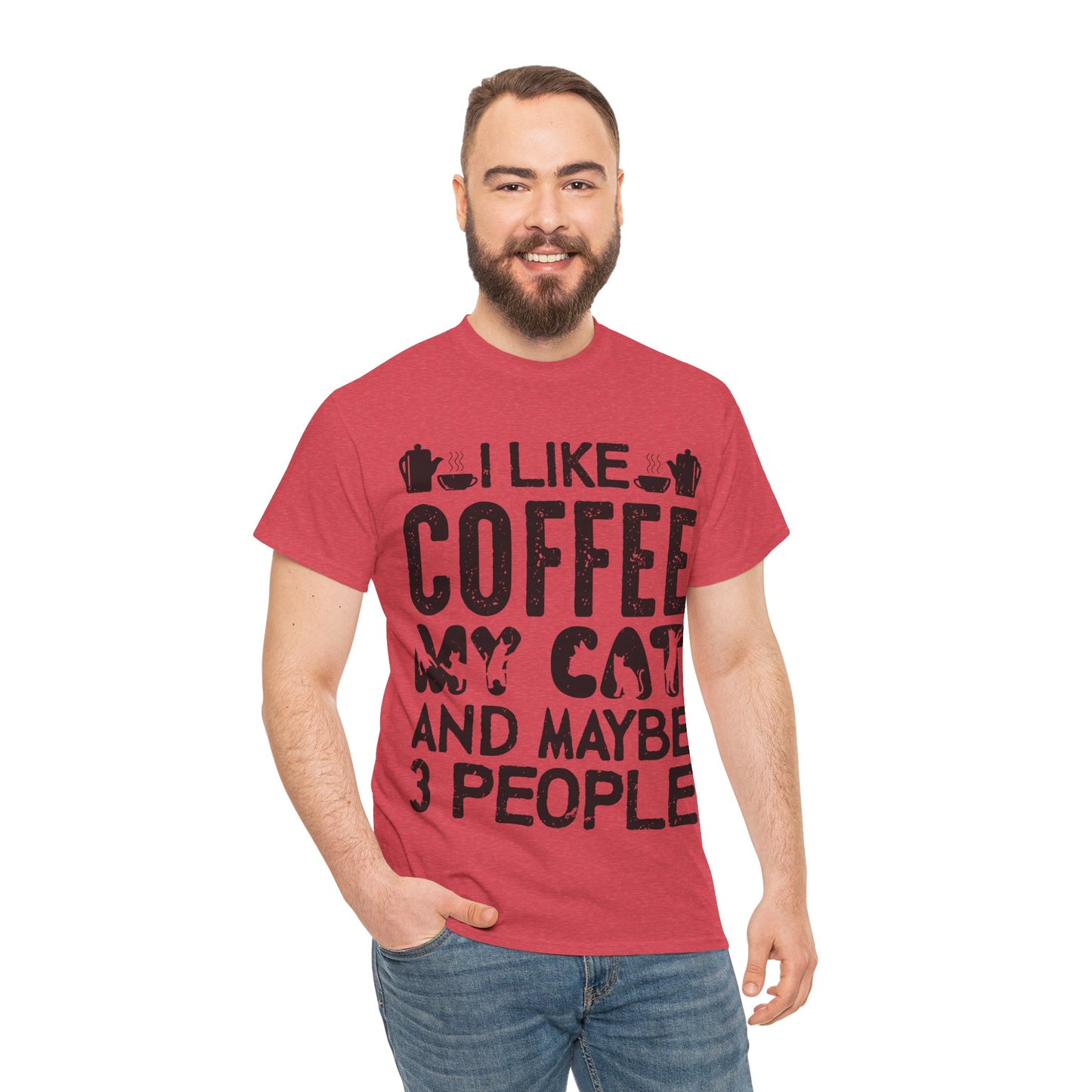 Coffee & Cat Tee — "I Like Coffee, My Cat, And Maybe 3 People" Funny Cat Lover Shirt