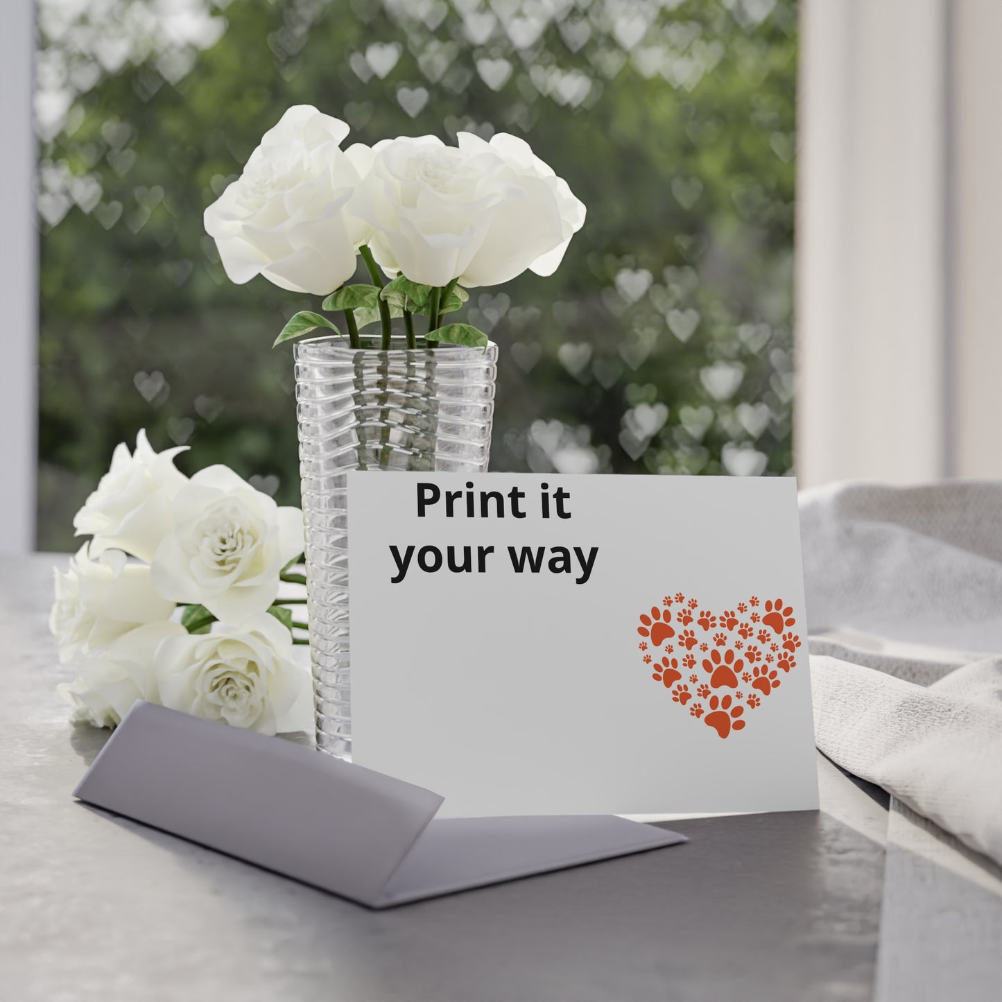 Holiday Card — Customizable Pet Paw & Cat Heart Design (Two-Sided)