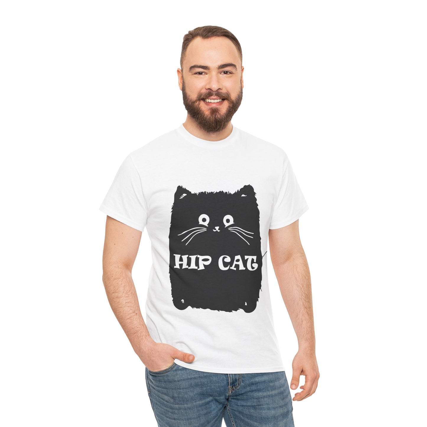 Funny Hip Cat Unisex Heavy Cotton Tee