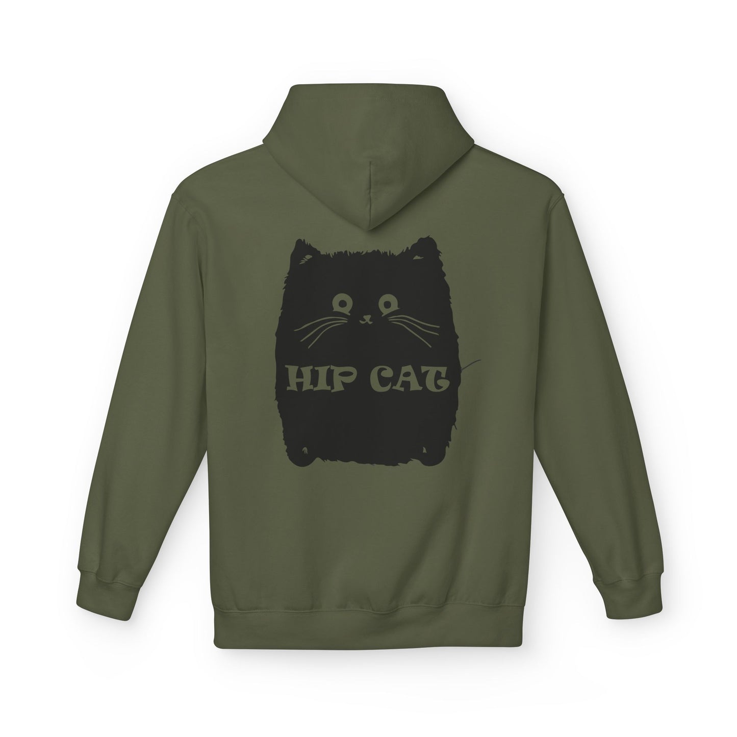 Hip Cat Graphic Hoodie — Cute Retro Cat Illustration "Hip Cat" Back Print