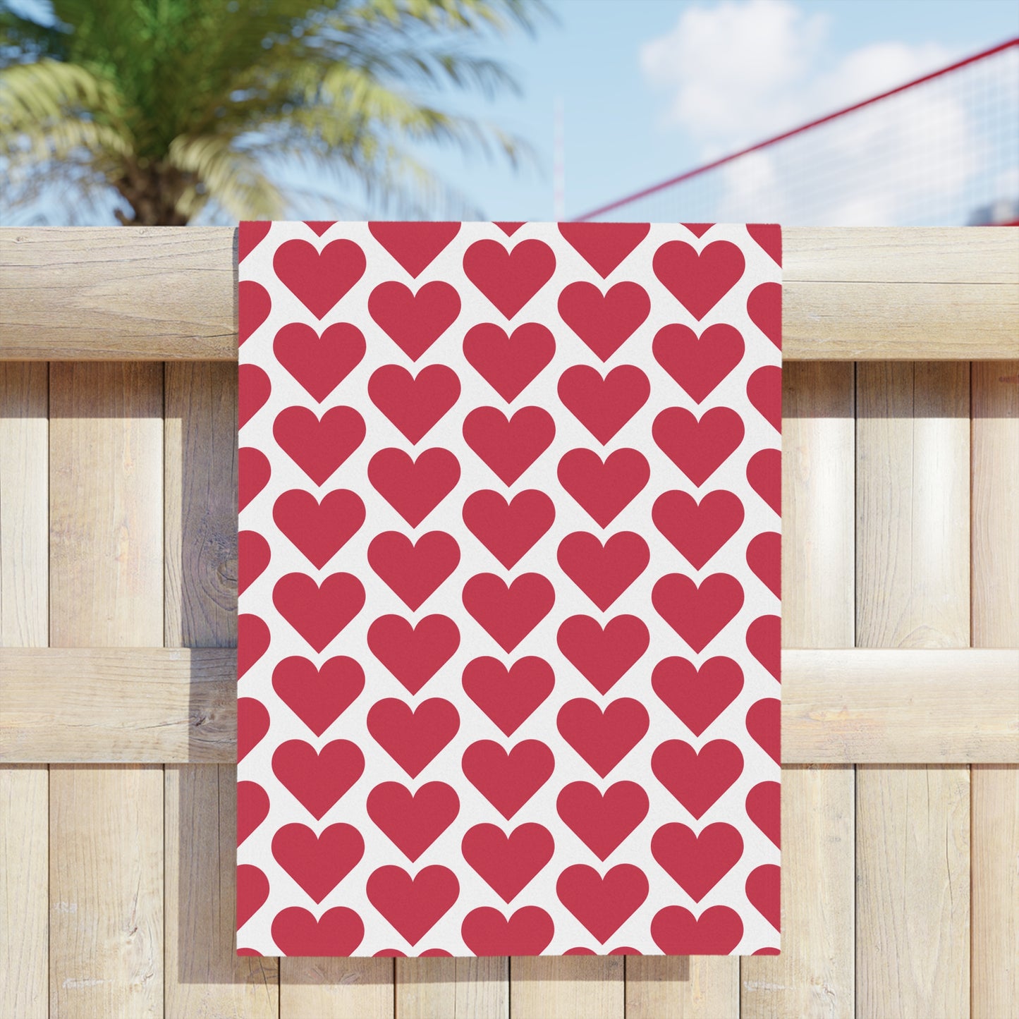 Red Heart Pattern Beach Towel — Valentine’s Day Romantic Pool & Beach Towel