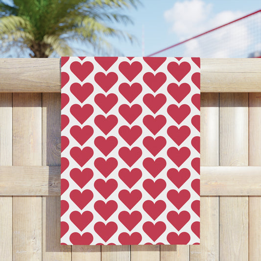 Red Heart Pattern Beach Towel — Valentine’s Day Romantic Pool & Beach Towel