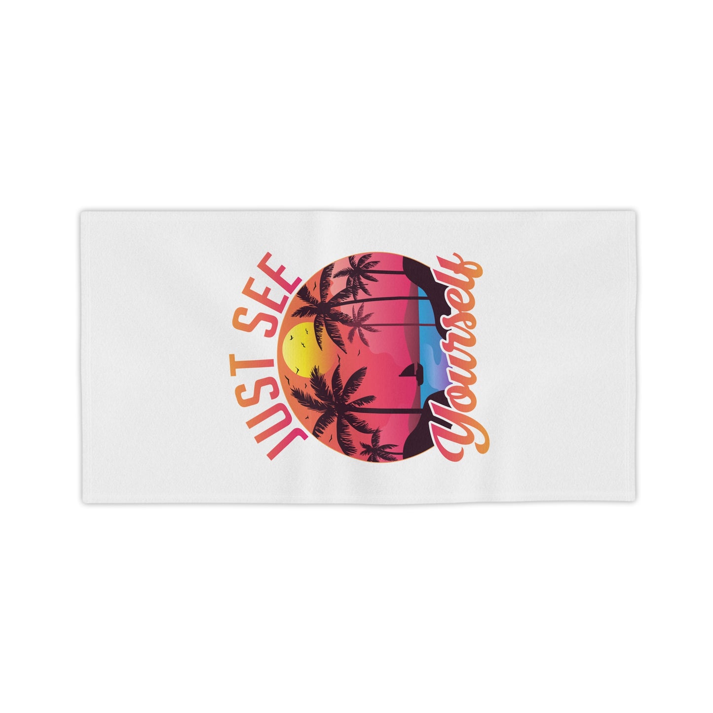 Beach Towel - "Just See Yourself" Tropical Sunset Palm Print