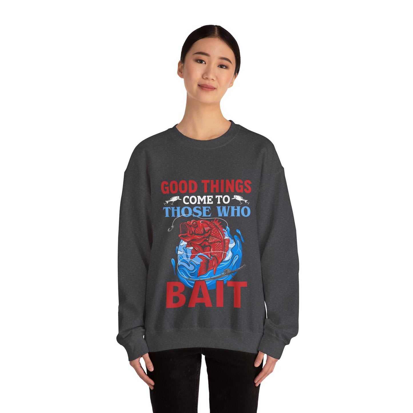 Fishing Enthusiast Crewneck Sweatshirt - Good Things for Bait Lovers