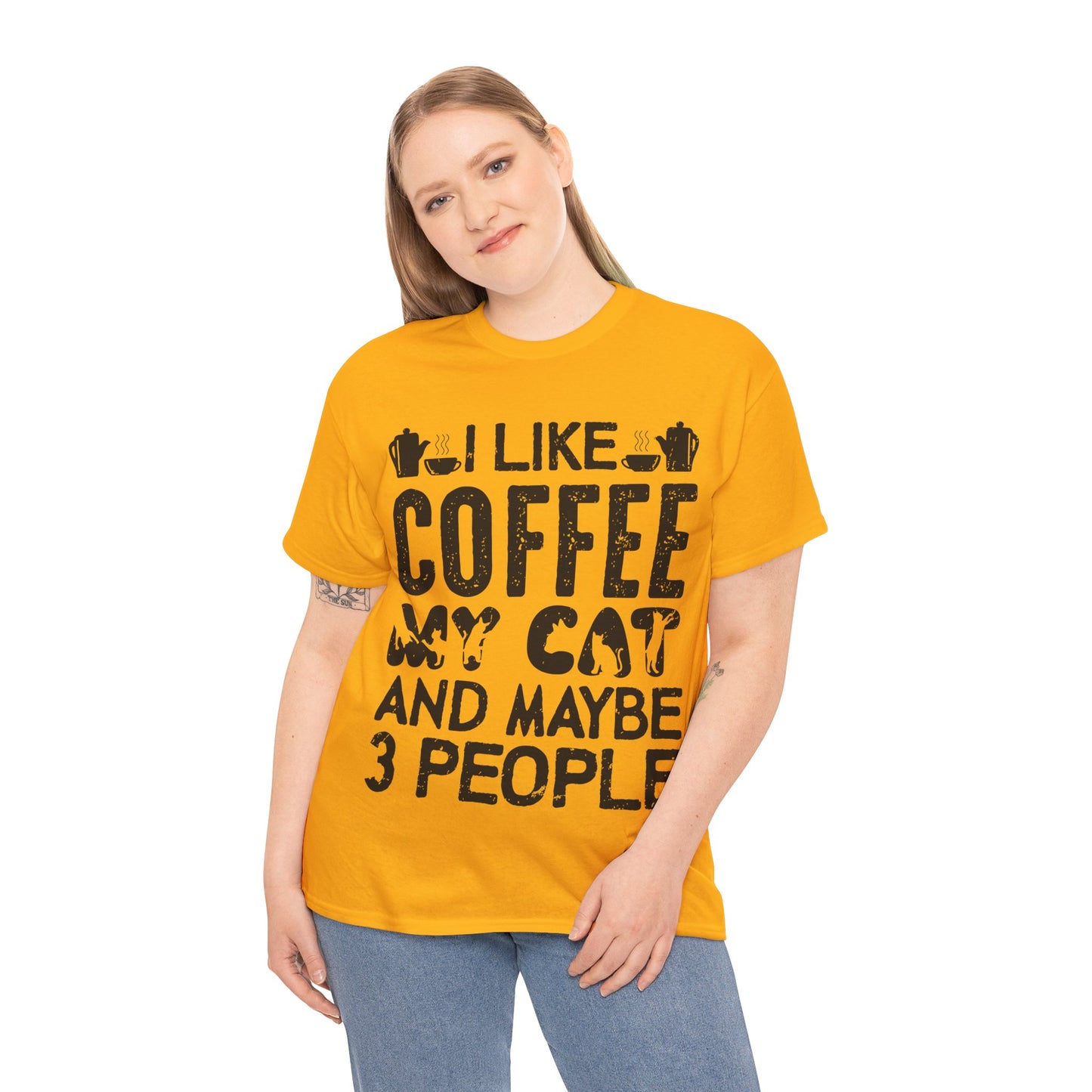 Coffee & Cat Tee — "I Like Coffee, My Cat, And Maybe 3 People" Funny Cat Lover Shirt