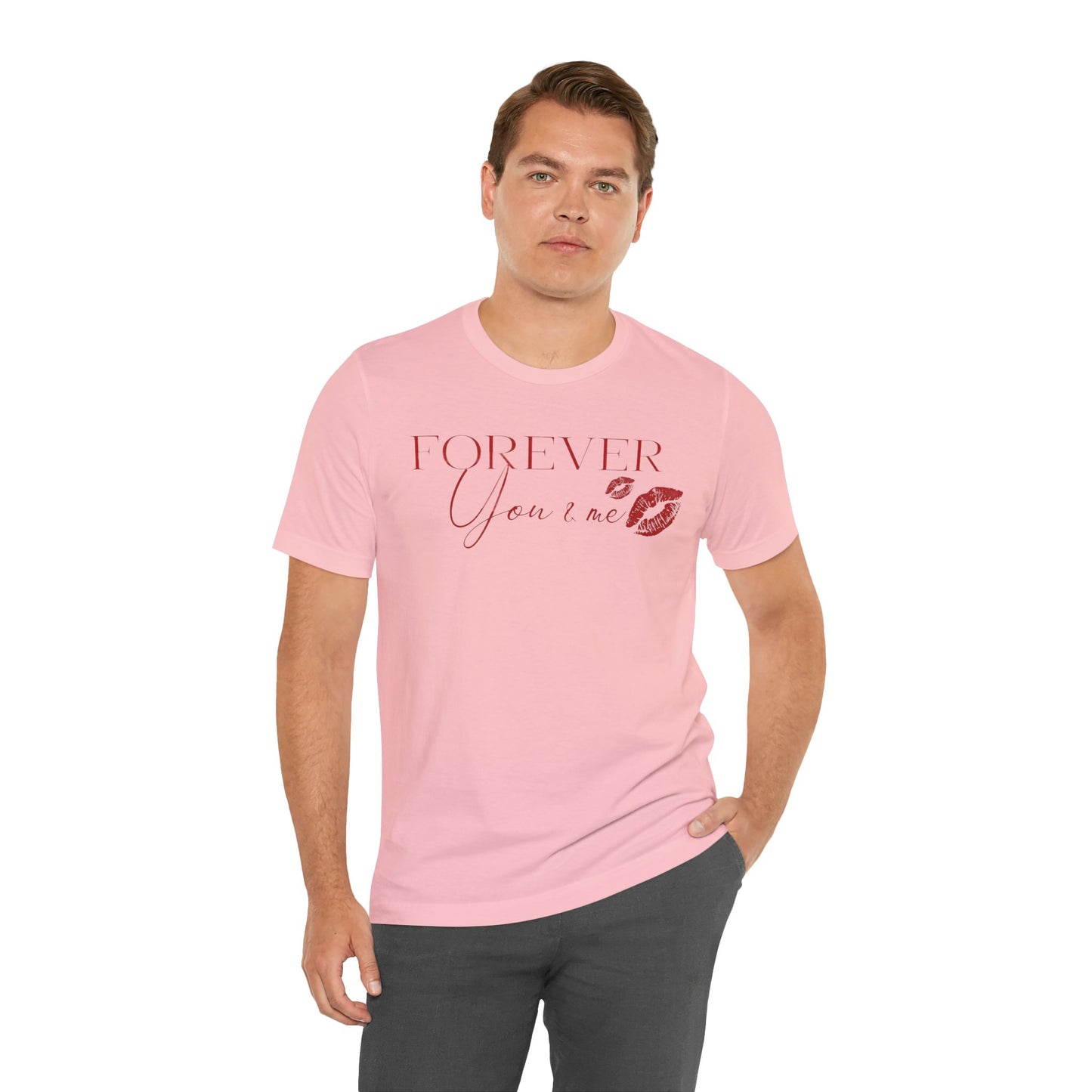 Forever You & Me Kiss Tee — Romantic Script Graphic T-Shirt