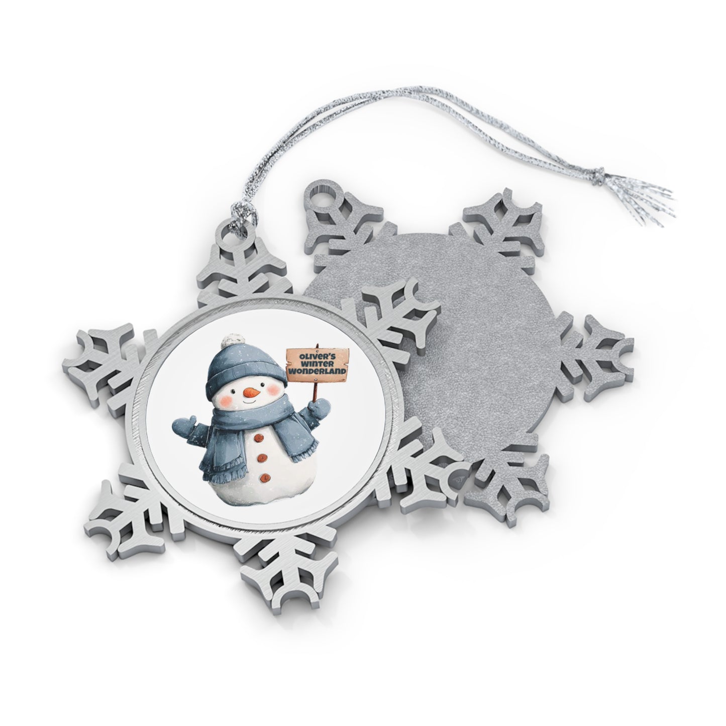 Pewter Snowflake Ornament — Cute Snowman Holiday Tree Decoration