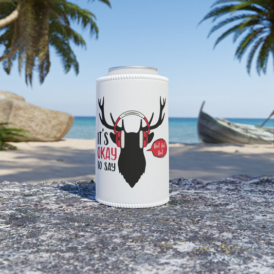 Christmas Reindeer Stubby Cooler – "It's Okay to Say Ho! Ho! Ho!" Can Koozie