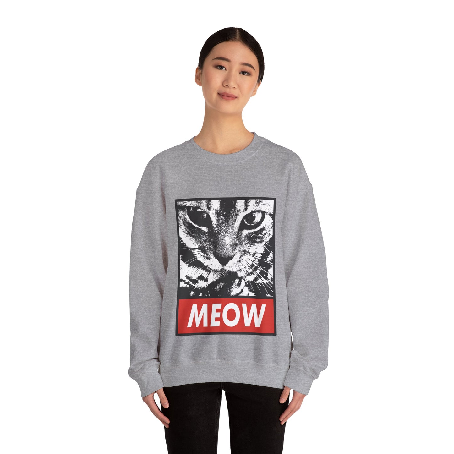 Cat Meow Crewneck Sweatshirt – Retro Graphic Cat Face
