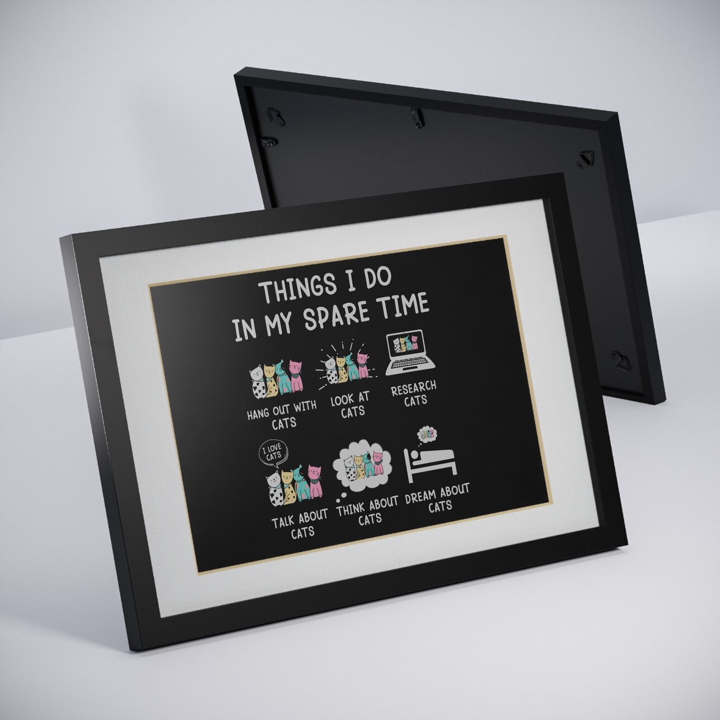 Framed Poster — "Things I Do in My Spare Time" Cute Cat Activity Print