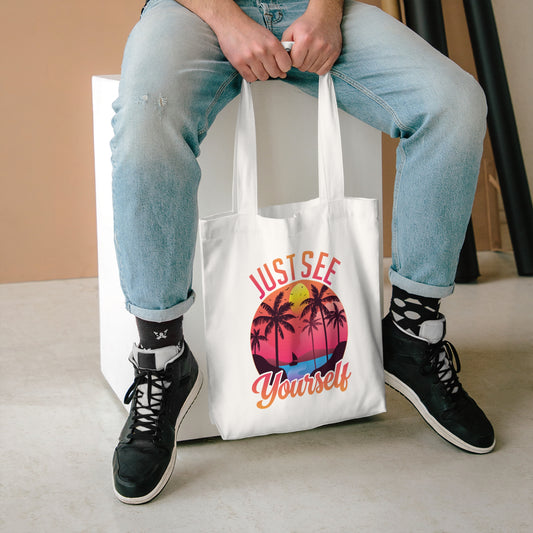 Tote Bag — "Just See Yourself" Retro Sunset Palm Beach Eco Tote
