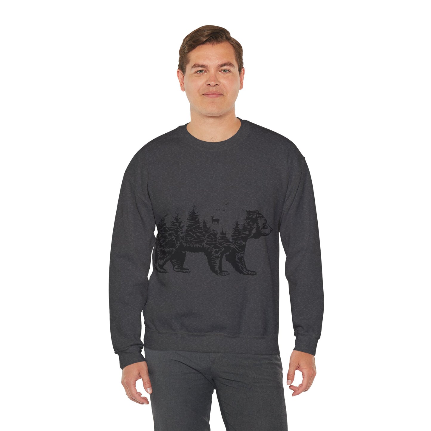 Bear Forest Crewneck Sweatshirt – Woodland Double Exposure Graphic
