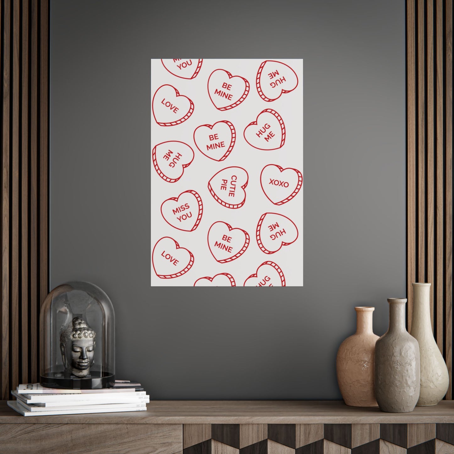 Valentine Candy Heart Pattern Unframed Poster — Be Mine, XOXO Love Print