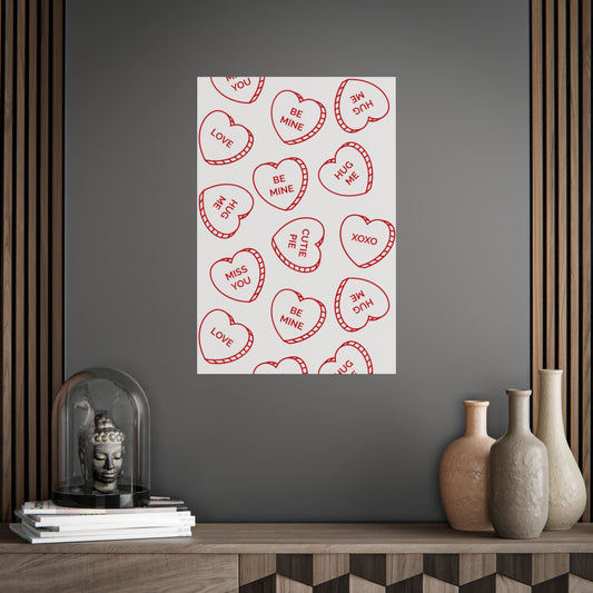 Valentine Candy Heart Pattern Unframed Poster — Be Mine, XOXO Love Print