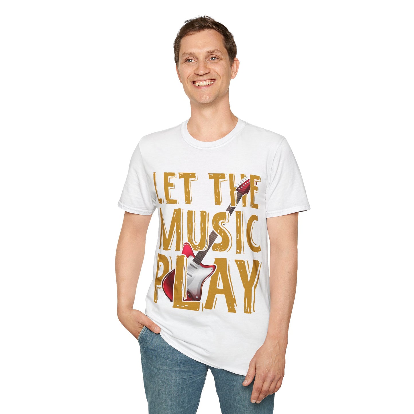Let The Music Play Guitar T-Shirt — Retro Rock Music Tee for Musicians & Fans