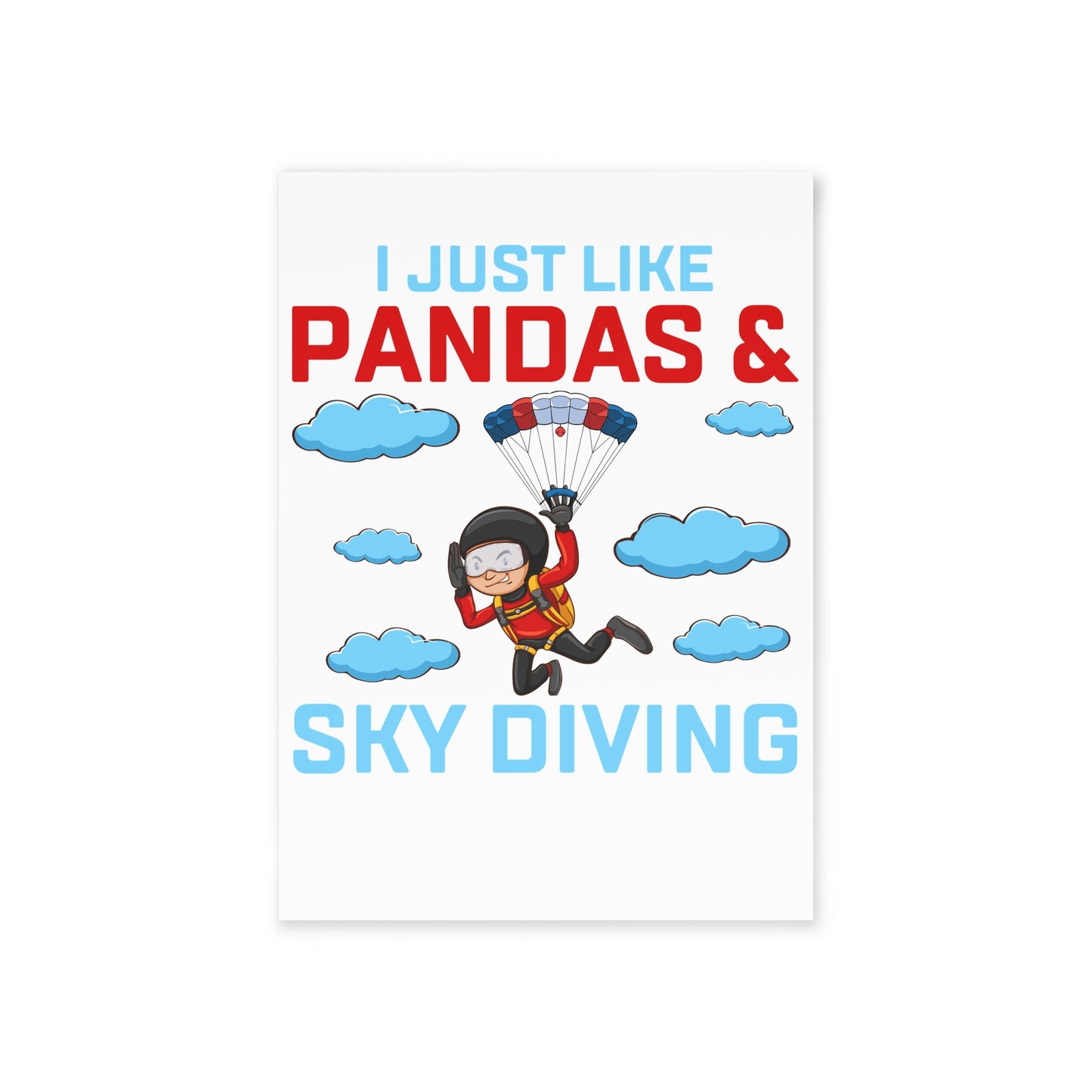 Whimsical Holiday Cards, Fun Greeting Card, Skydiving Card, Panda Lover Card, Unique One-sided Print Card