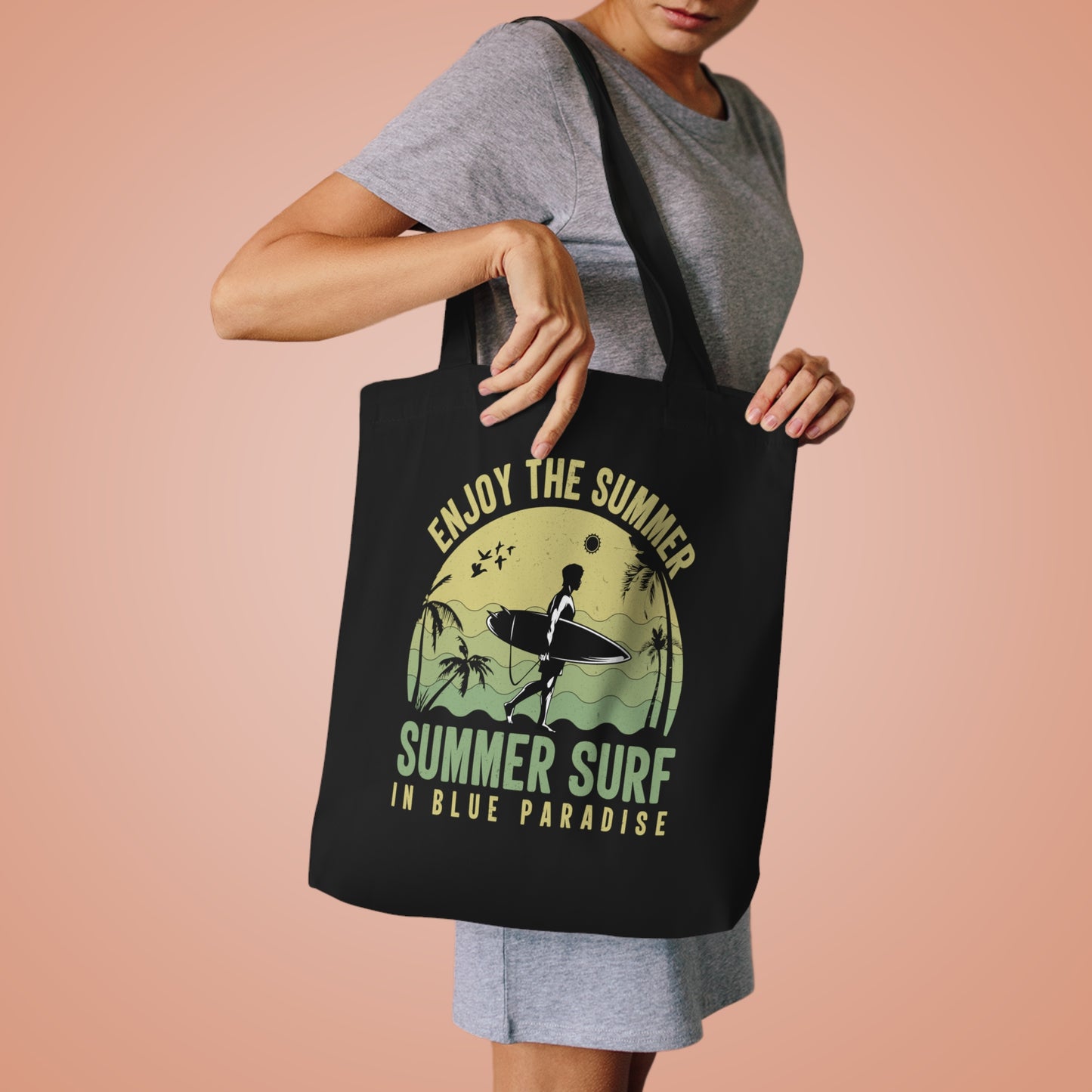 Summer Surf Cotton Tote Bag — "Enjoy the Summer" Beach Shopper