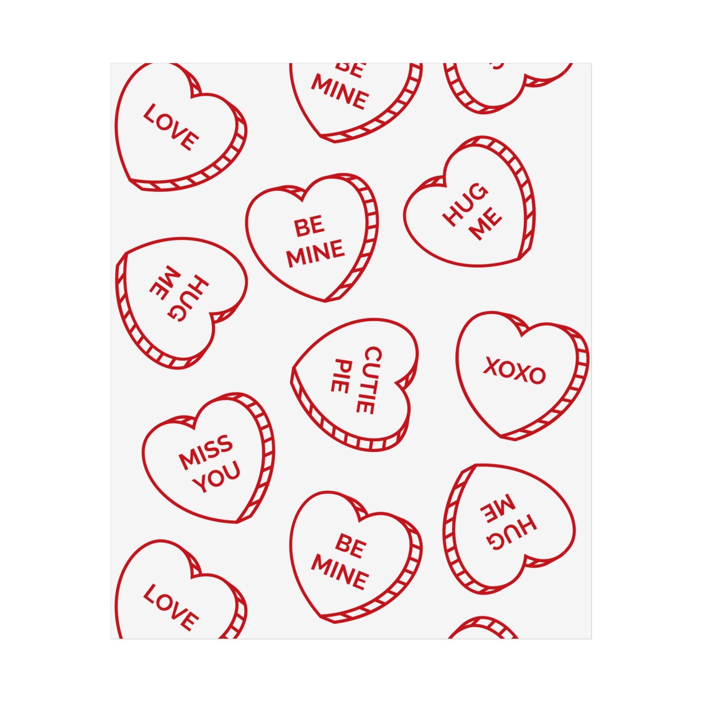 Valentine Candy Heart Pattern Unframed Poster — Be Mine, XOXO Love Print