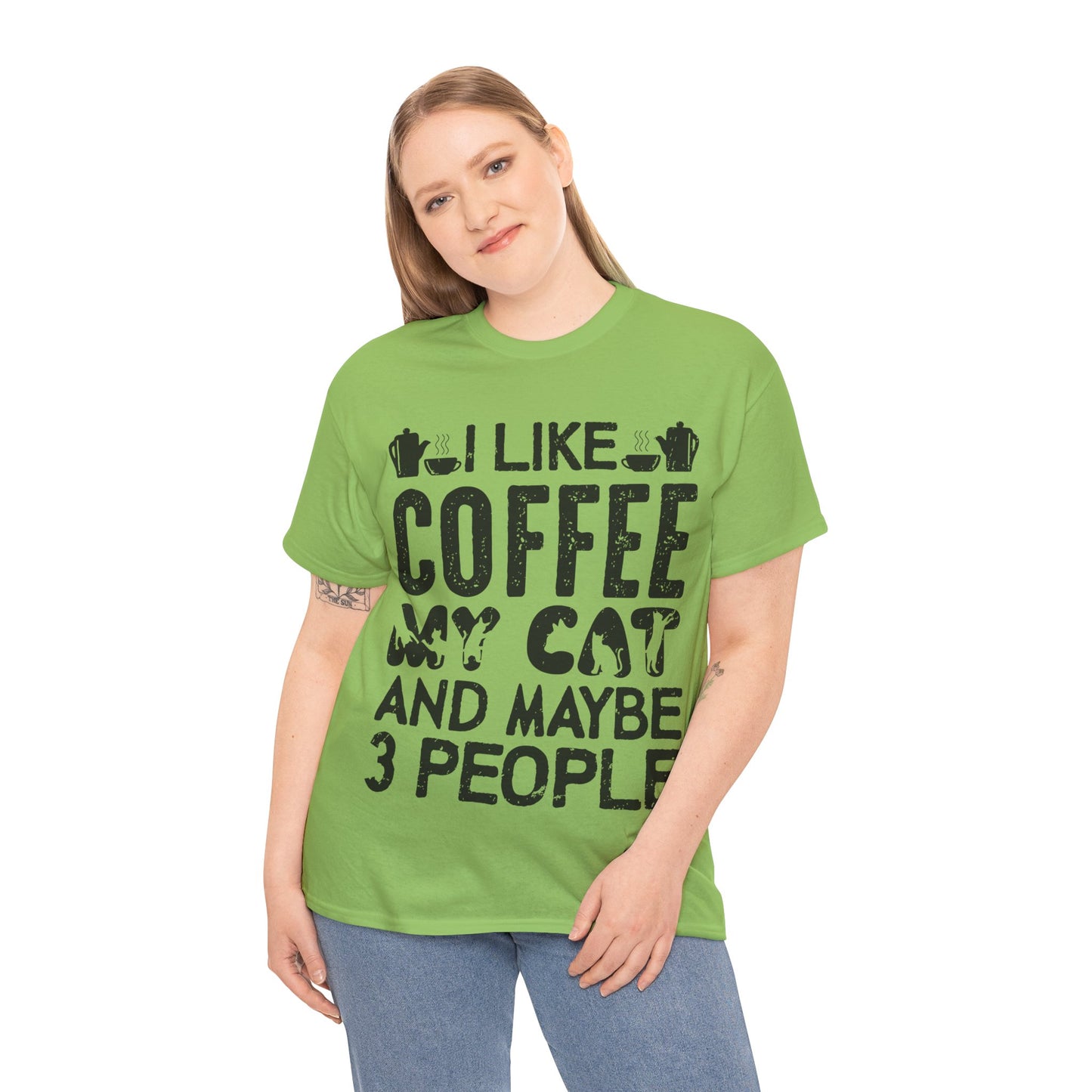 Coffee & Cat Tee — "I Like Coffee, My Cat, And Maybe 3 People" Funny Cat Lover Shirt