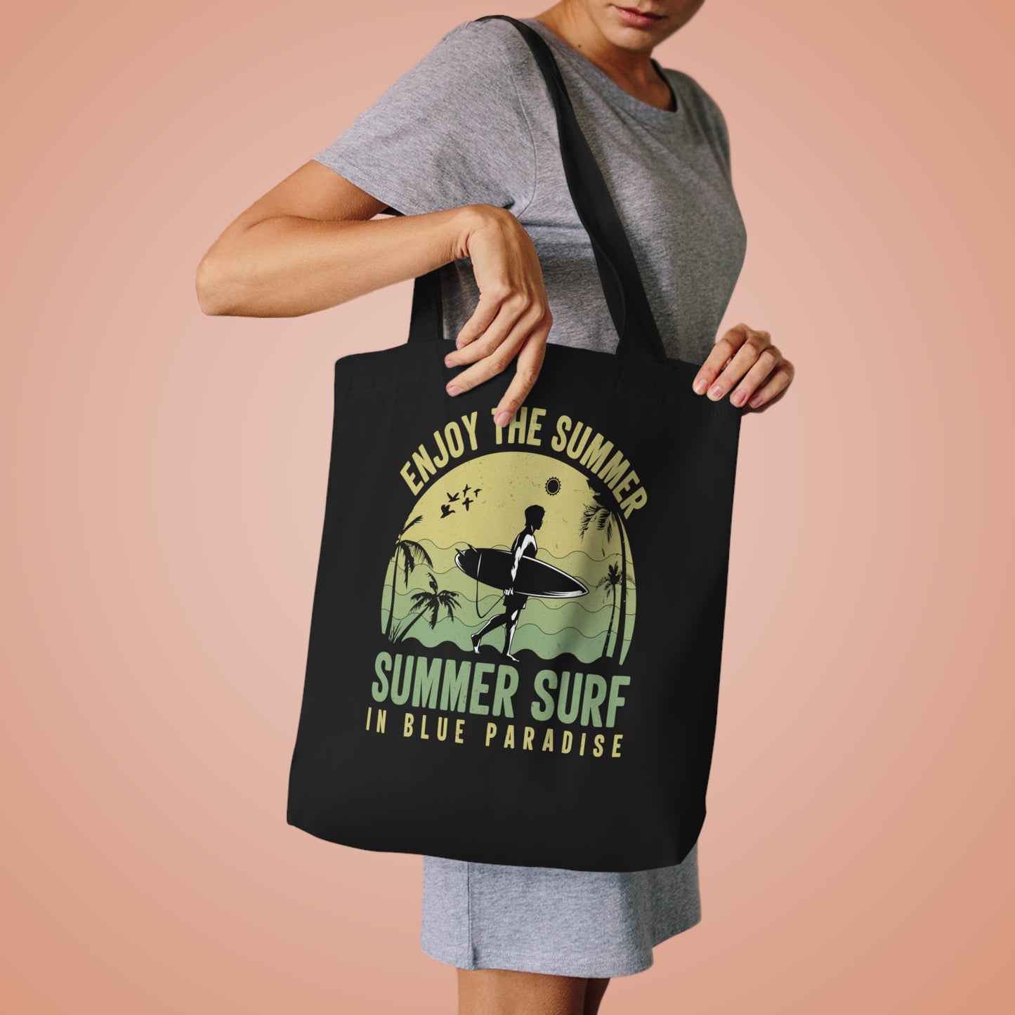 Summer Surf Cotton Tote Bag — "Enjoy the Summer" Beach Shopper