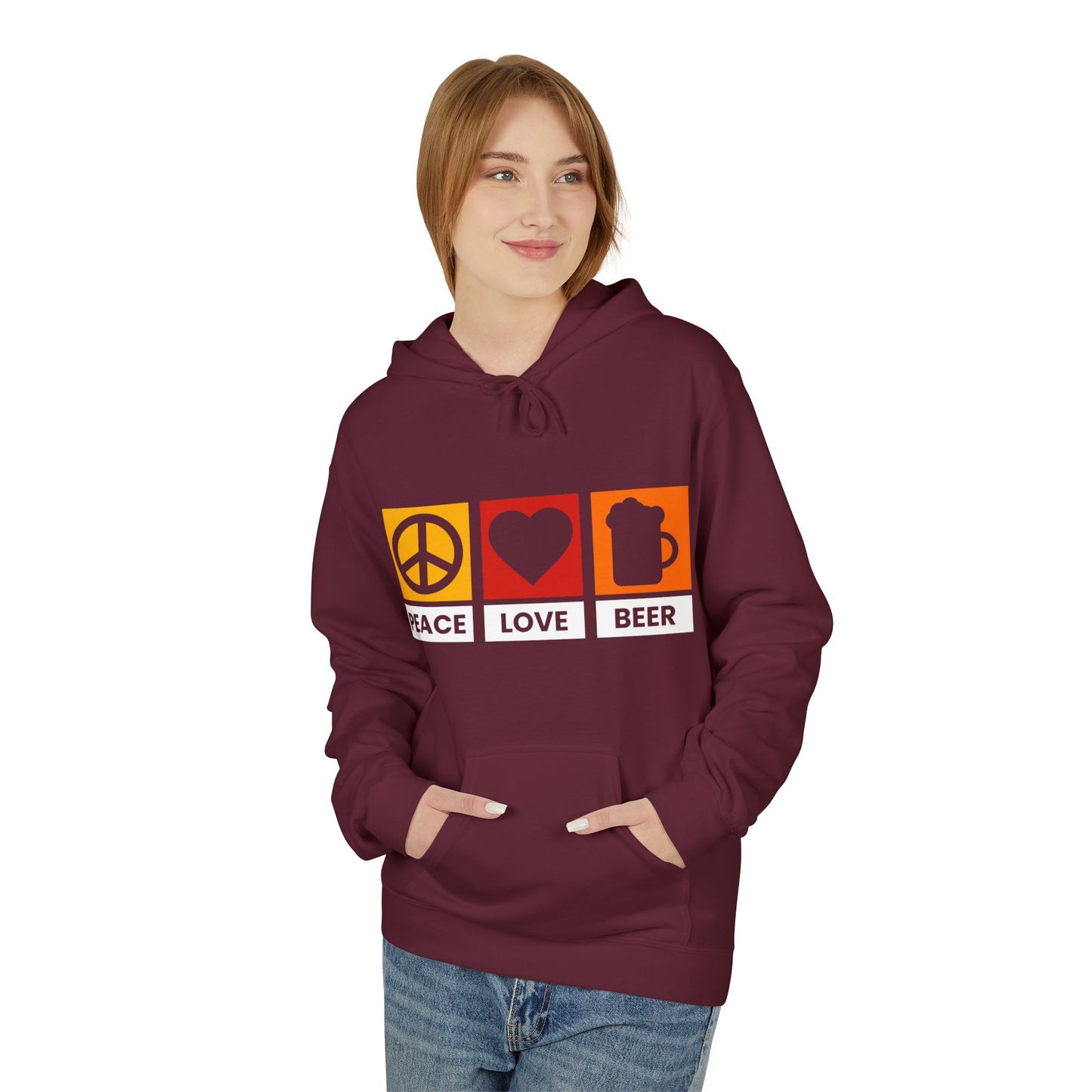 Peace Love Beer Hoodie — Peace, Heart & Beer Icon Pullover