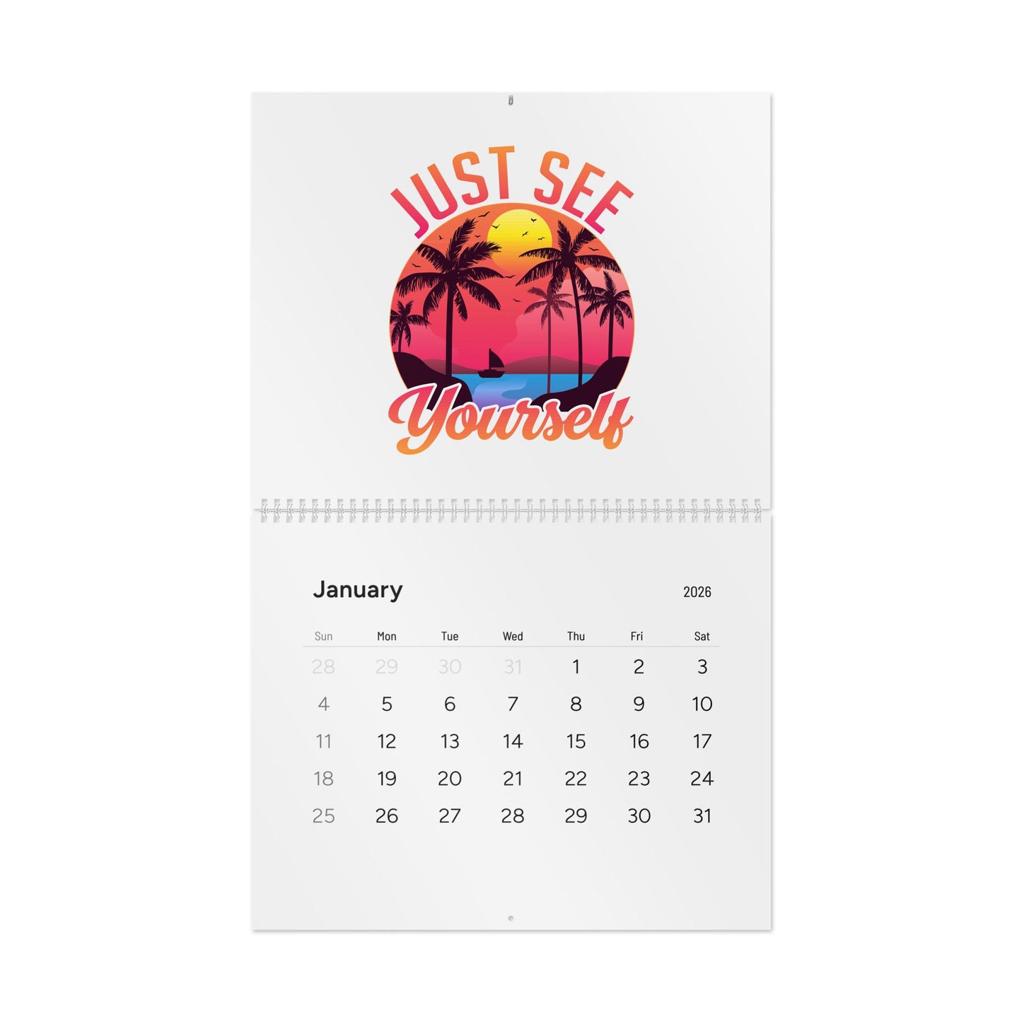 2026 'Just See Yourself' Tropical Sunset Wall Calendar — Inspirational Monthly Calendar