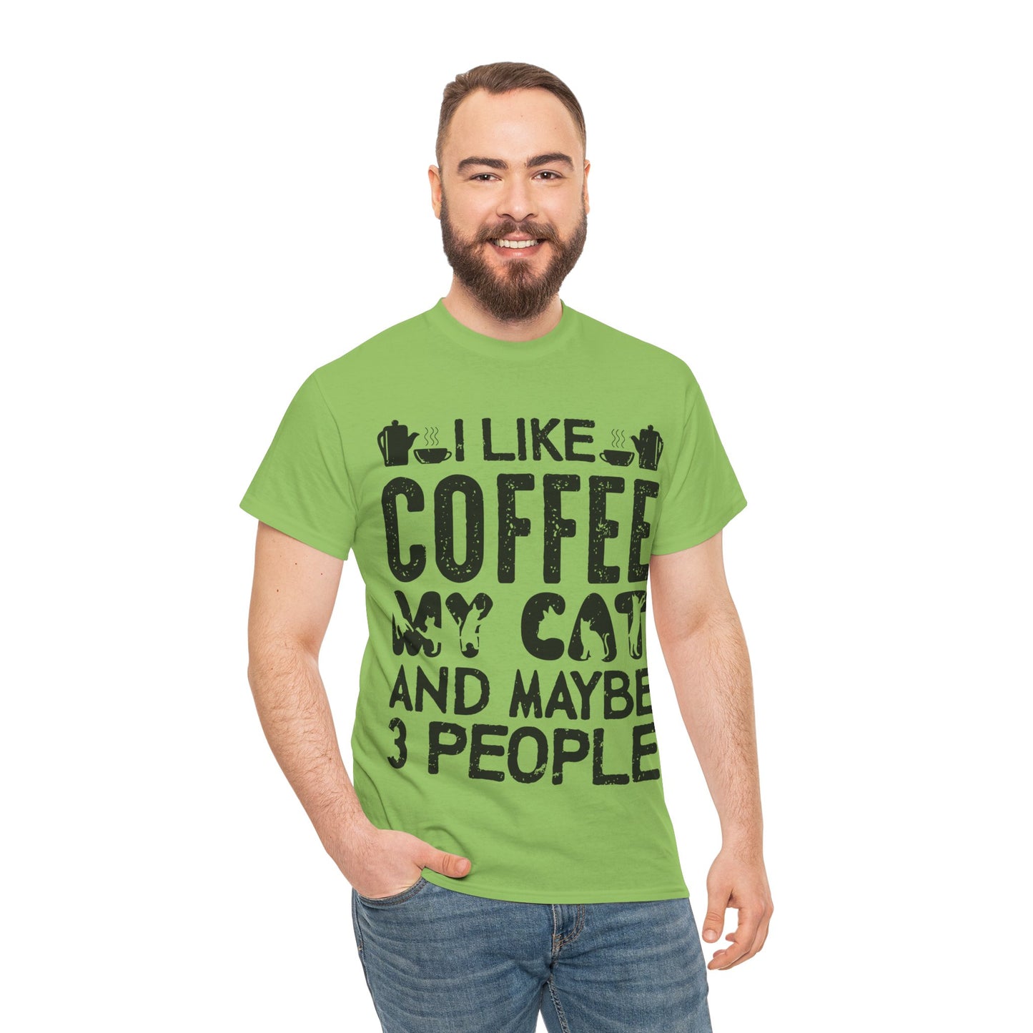 Coffee & Cat Tee — "I Like Coffee, My Cat, And Maybe 3 People" Funny Cat Lover Shirt