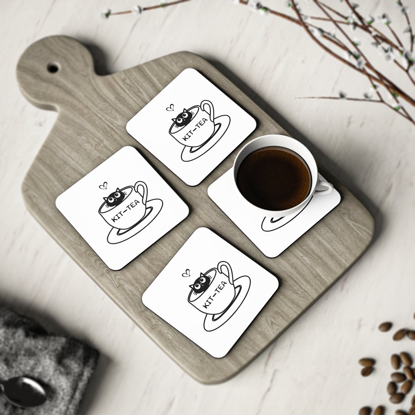 Kit-Tea Cat Coasters — Cute Ceramic Cork Drink Coasters