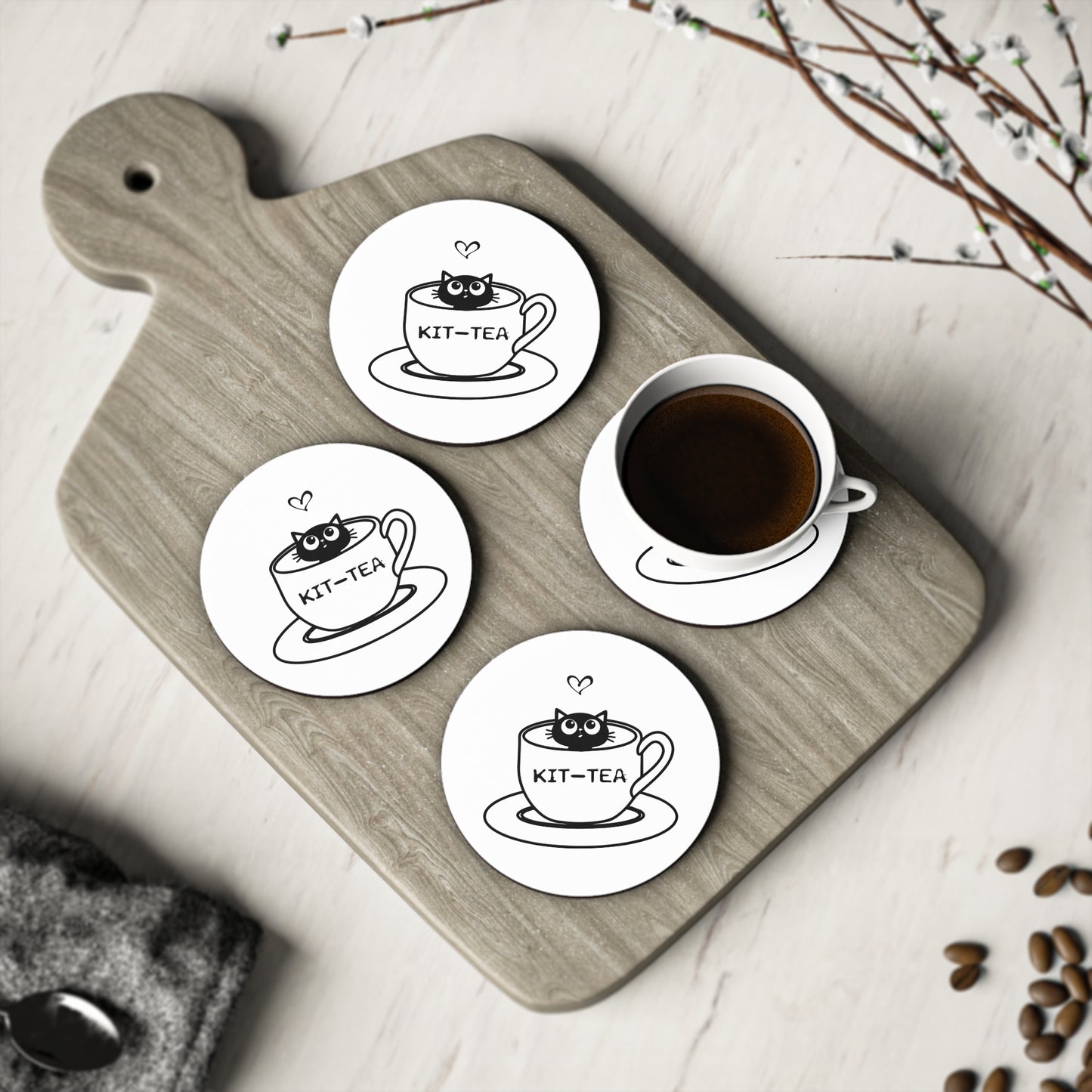 Kit-Tea Cat Coasters — Cute Ceramic Cork Drink Coasters