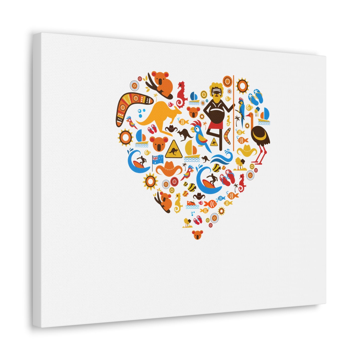 Heart Mosaic Canvas Wall Art — Colorful Travel & Adventure Icons