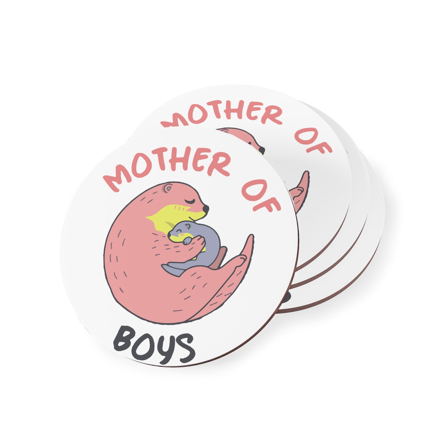 Mother of Boys Cork Coaster — Cute Otter Mom Drink Protector, Mother’s Day Gift