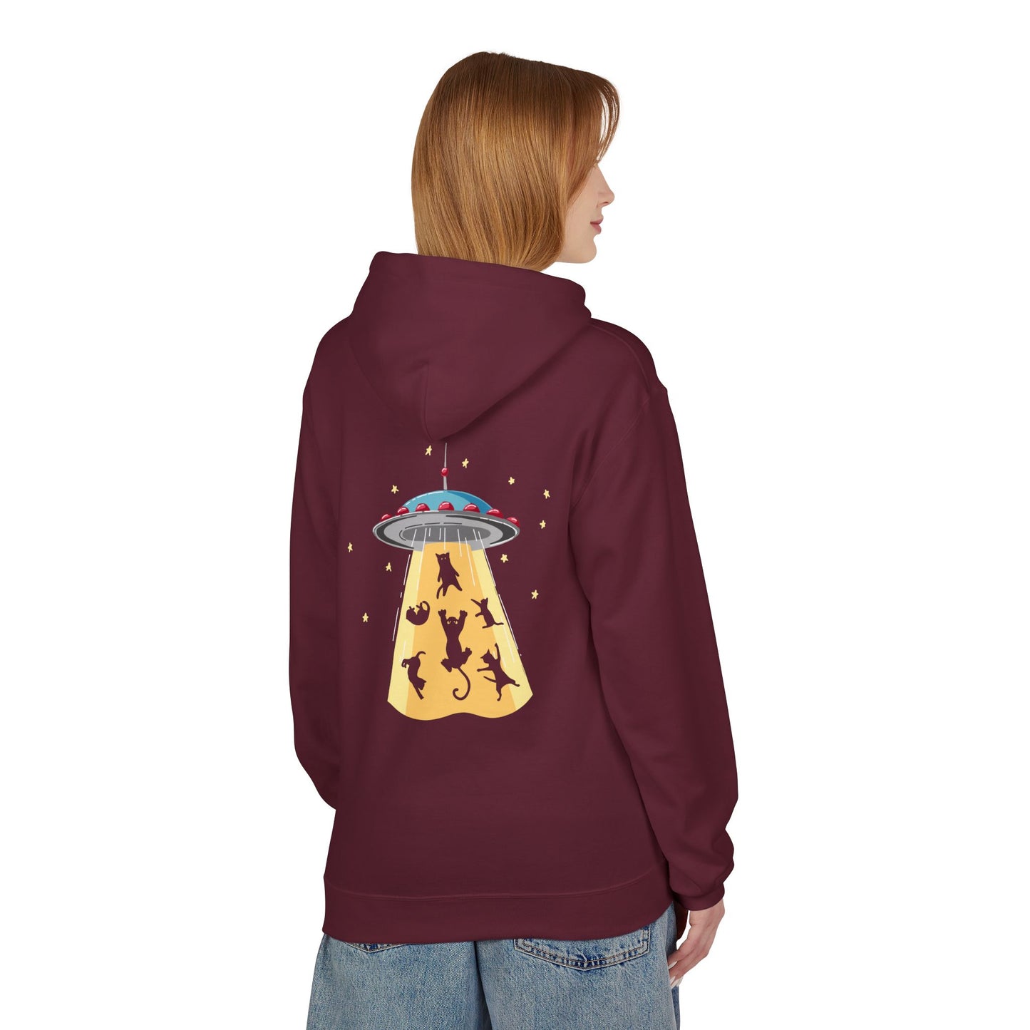 Alien UFO Cat Abduction Hoodie — Funny Pet Lover Graphic Hoodie