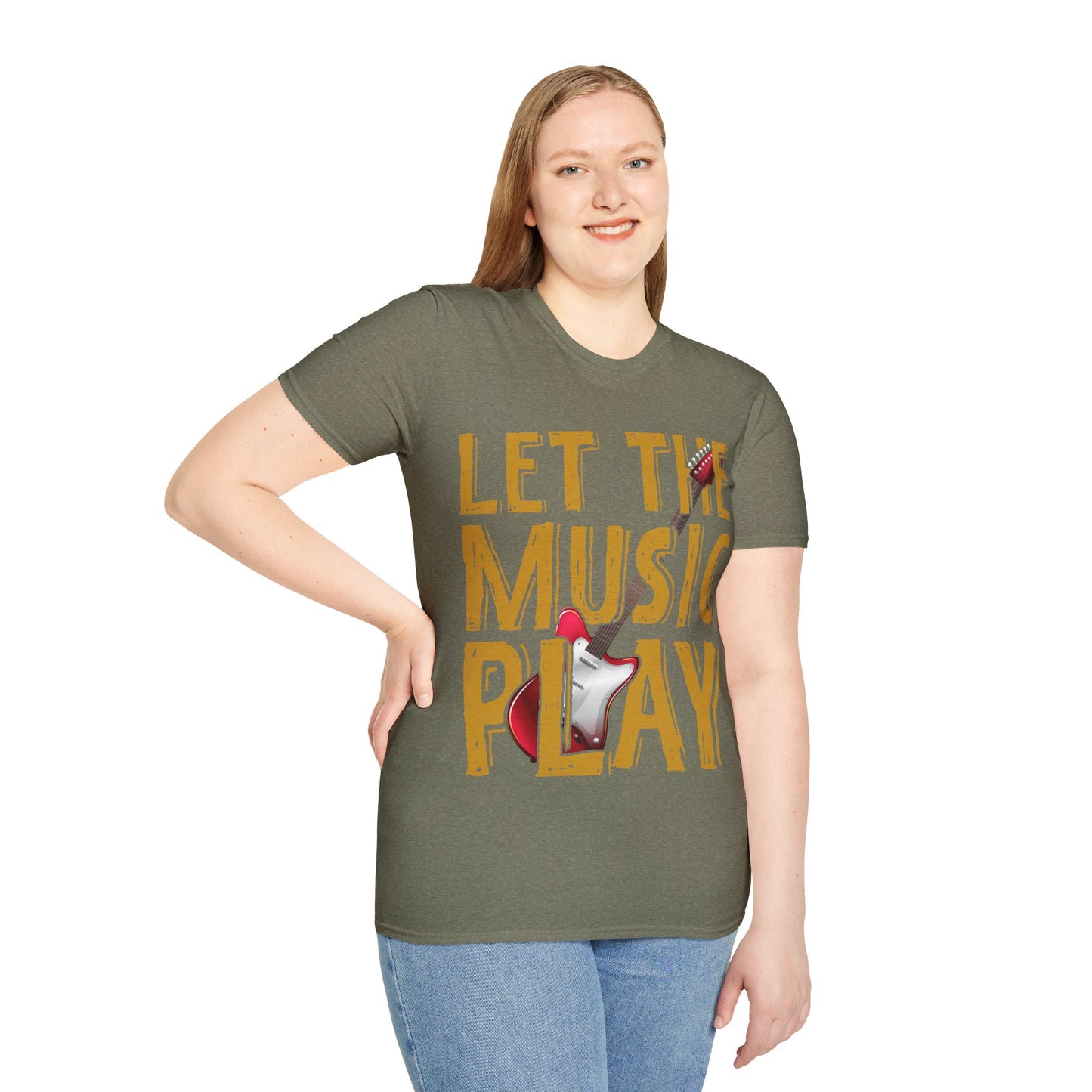 Let The Music Play Guitar T-Shirt — Retro Rock Music Tee for Musicians & Fans