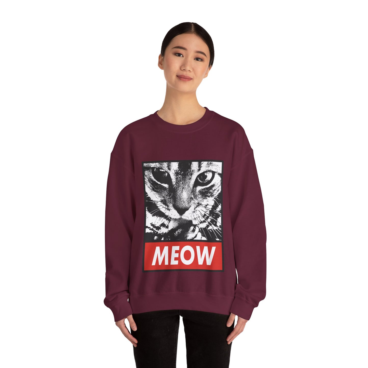 Cat Meow Crewneck Sweatshirt – Retro Graphic Cat Face